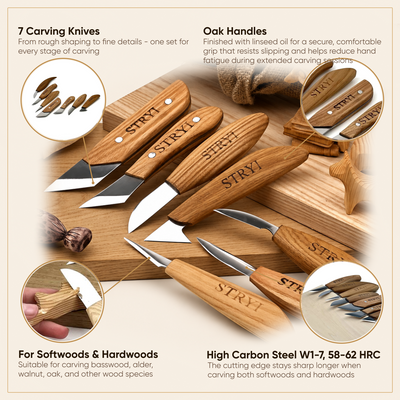 The Artisan’s: 8-Piece STRYI Profi Woodcarving Knives Set