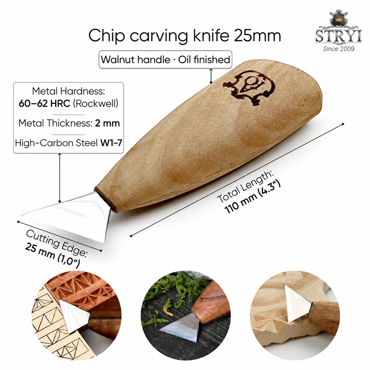 Chip Carving Knife 1" (25mm) STRYI-AY for Geometric Patterns