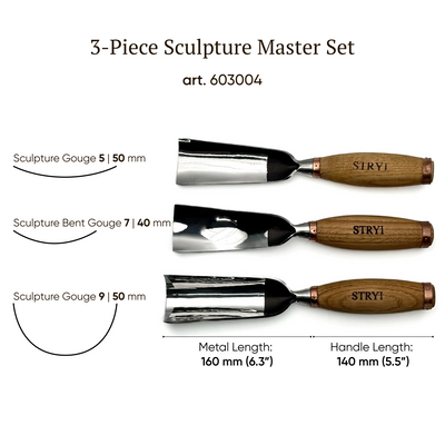 Sculpture tools set STRYI Profi 3pcs, Heavy-duty chisels set, Forged steel tools