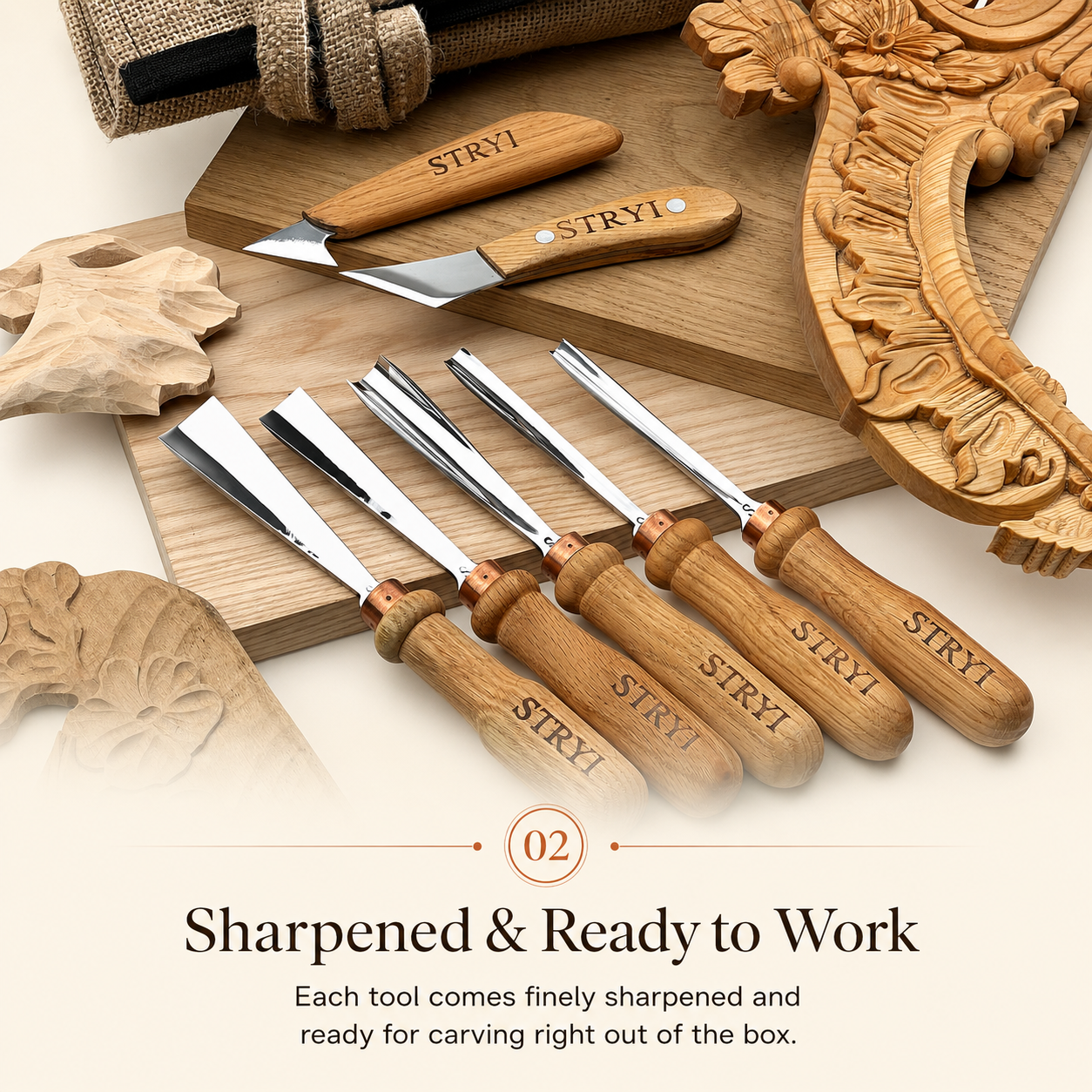 Gouges Carving Set: 7-Piece STRYI Relief & Whittling Set