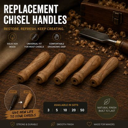 Heavy duty Oak Wood Chisel Handles | Wood Chisel Handles with Double Copper Rings | Reinforced Replacement Grips for Framing