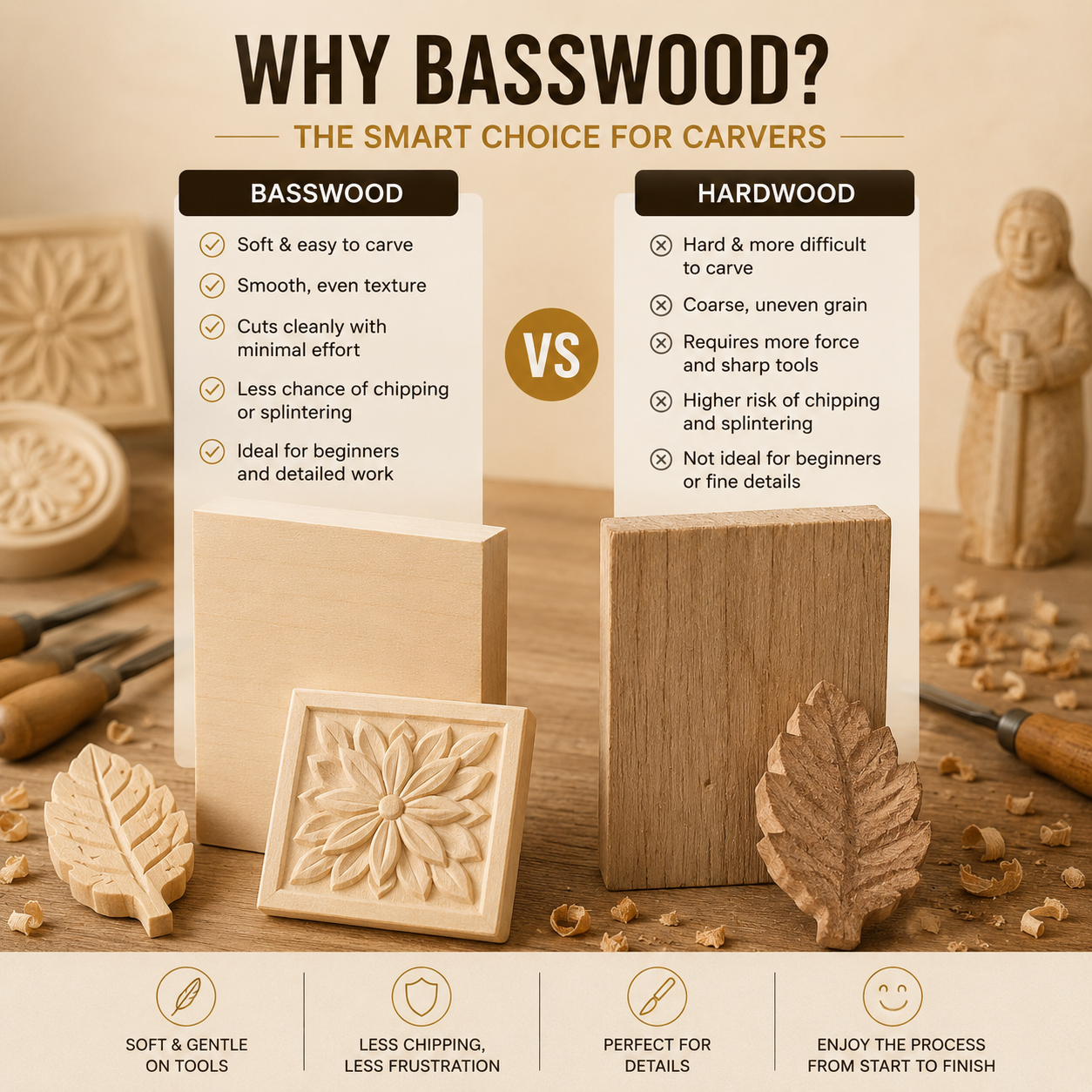 Premium 4-pcs Basswood Carving Board set
