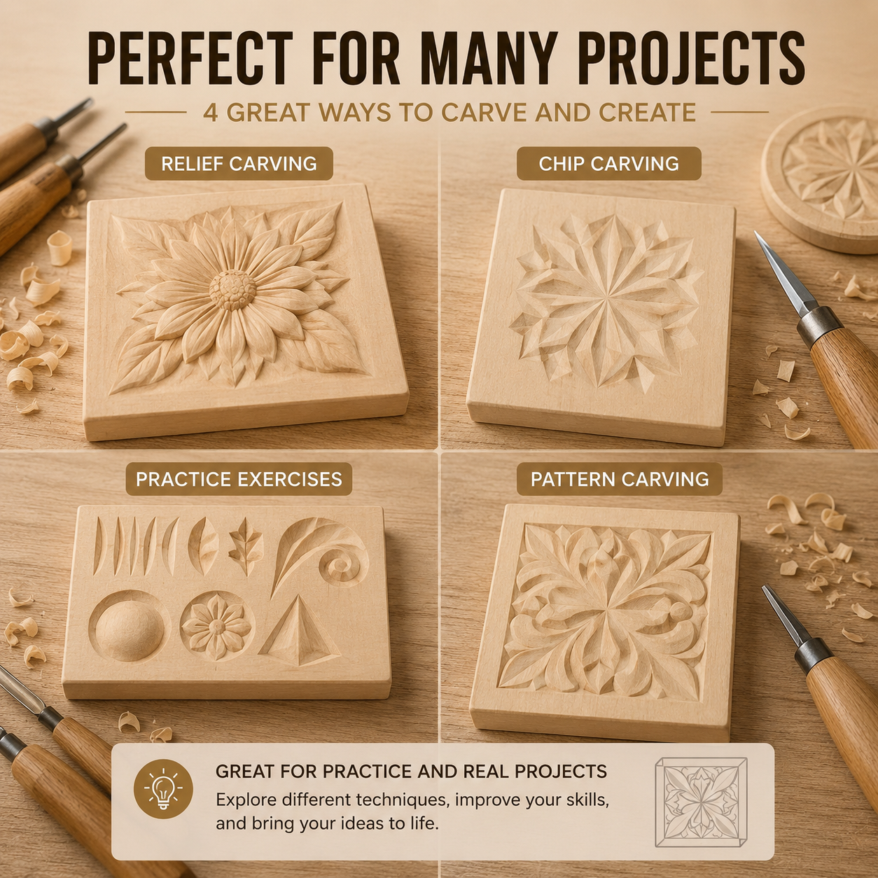 Premium 4-pcs Basswood Carving Board set