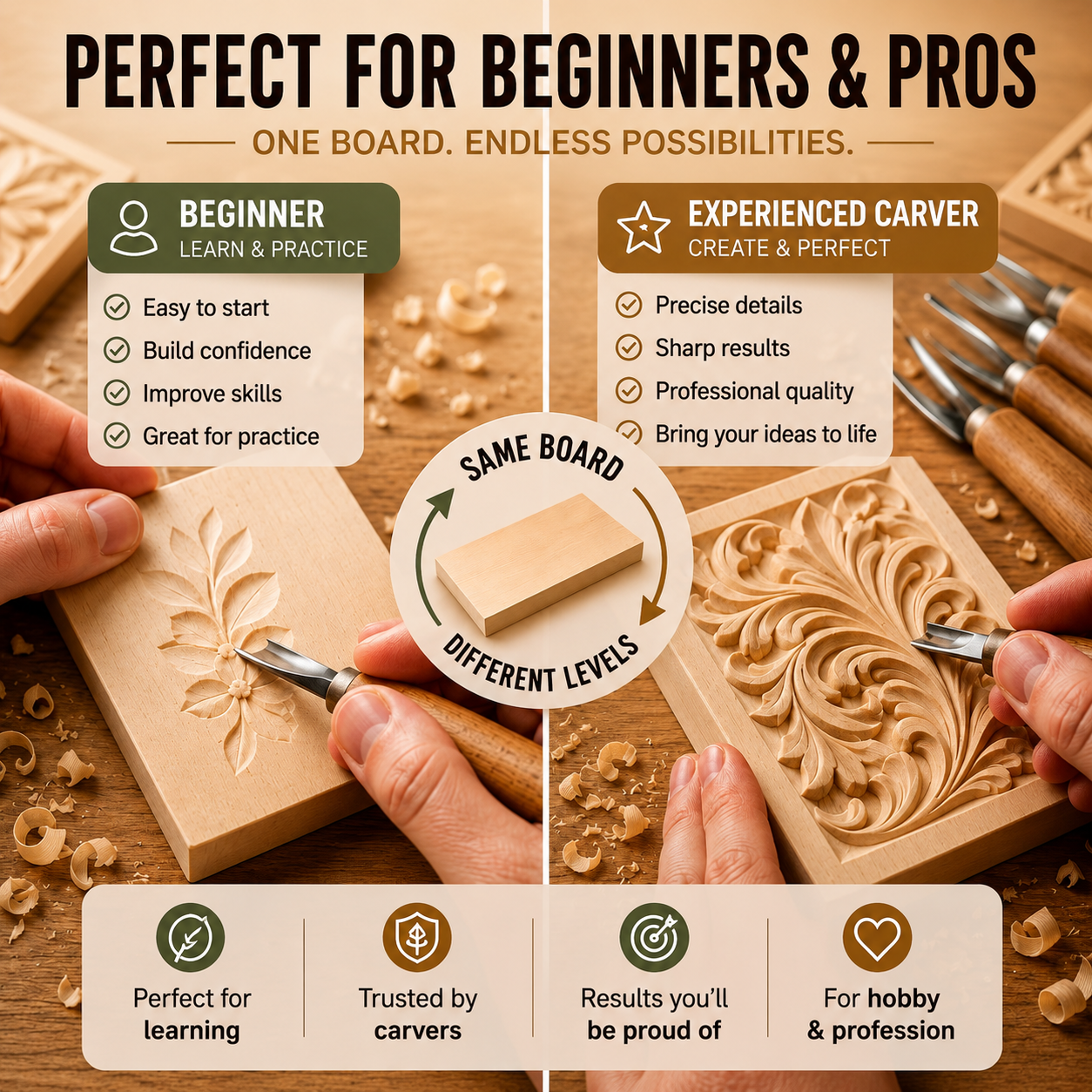 Premium 4-pcs Basswood Carving Board set