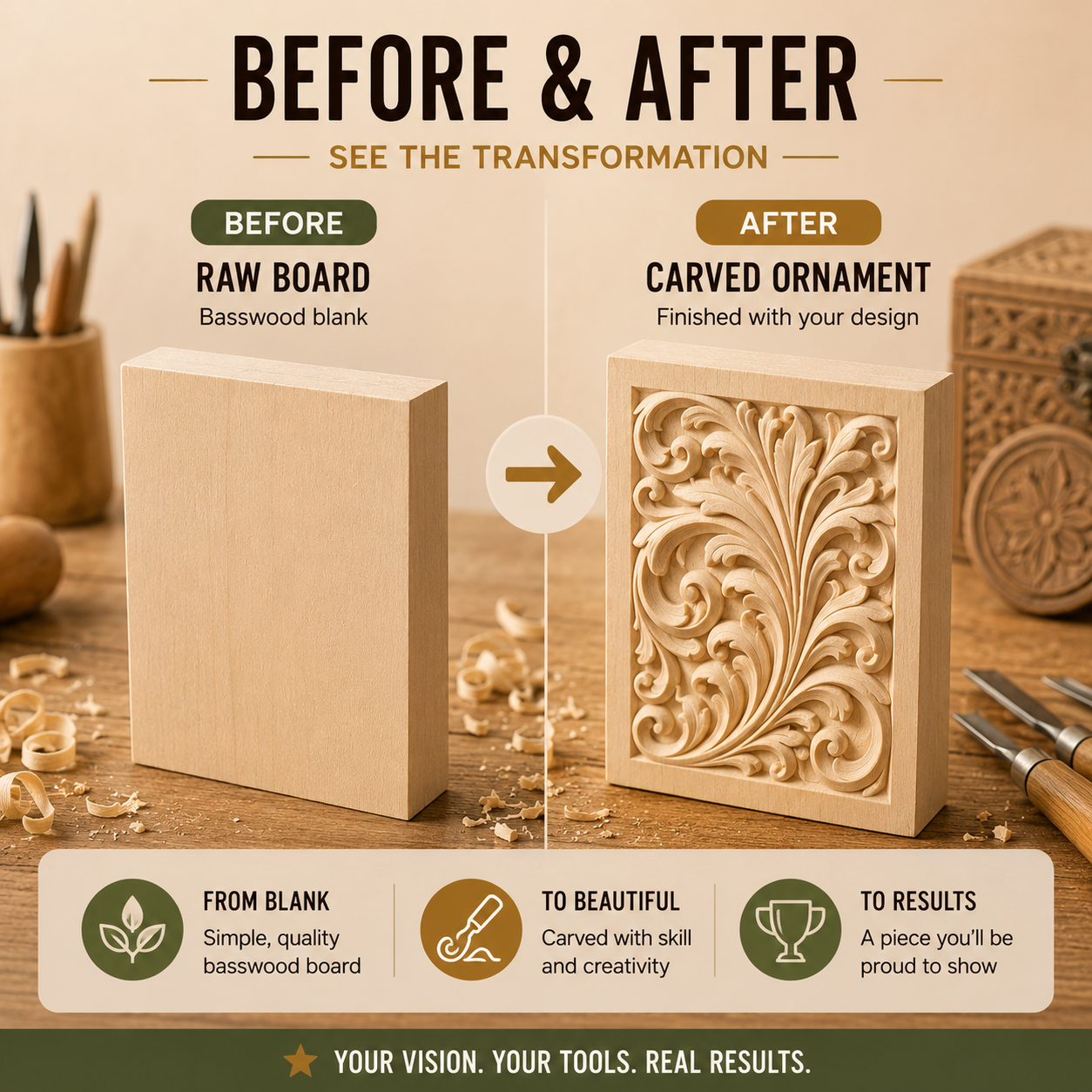 Premium 4-pcs Basswood Carving Board set