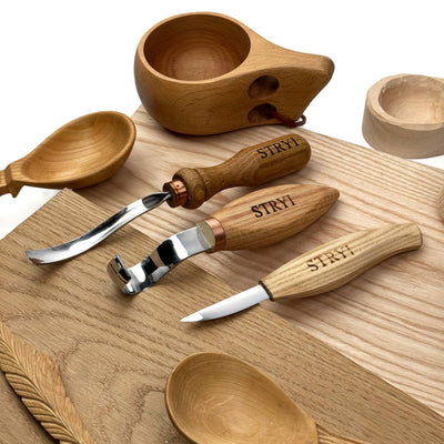 Bowl carving Set: 3-Piece STRYI Profi Spoon & Kuksa Carving Set