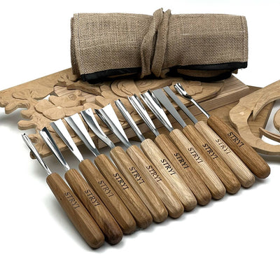 Wood carving tools set for relief carving 12pcs STRYI Profi, Gouges set, Chisels set, Gift for carver