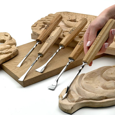 Fishtail Gouge Set for Fine Detail: 5-Piece Maestro Relief Finishing Tools