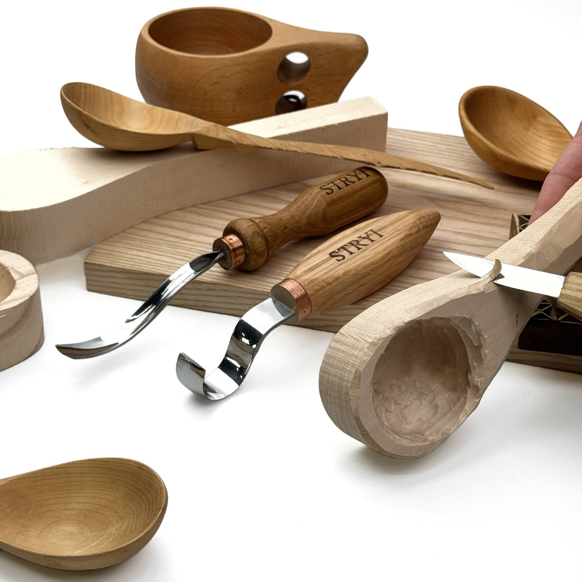 Bowl carving Set: 3-Piece STRYI Profi Spoon & Kuksa Carving Set