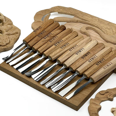 Wood carving tools set for relief carving 12pcs STRYI Profi, Gouges set, Chisels set, Gift for carver