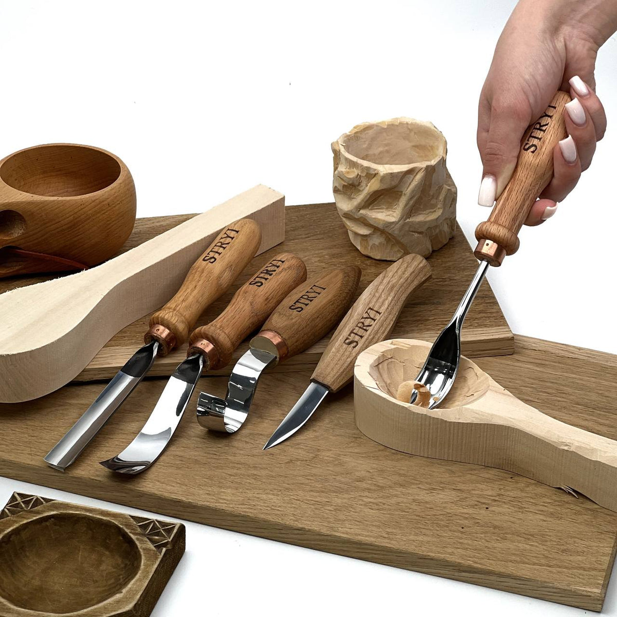 Spoon Carving Kit, 5-Piece, STRYI Profi — for Kuksa and Bowl Carving
