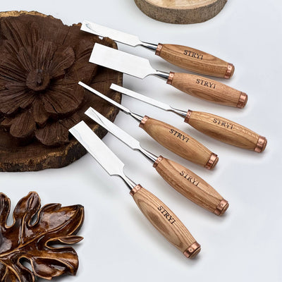Wood Carving Chisel Set, Professional 6-Piece Heavy-Duty Straight Chisels | STRYI Profi