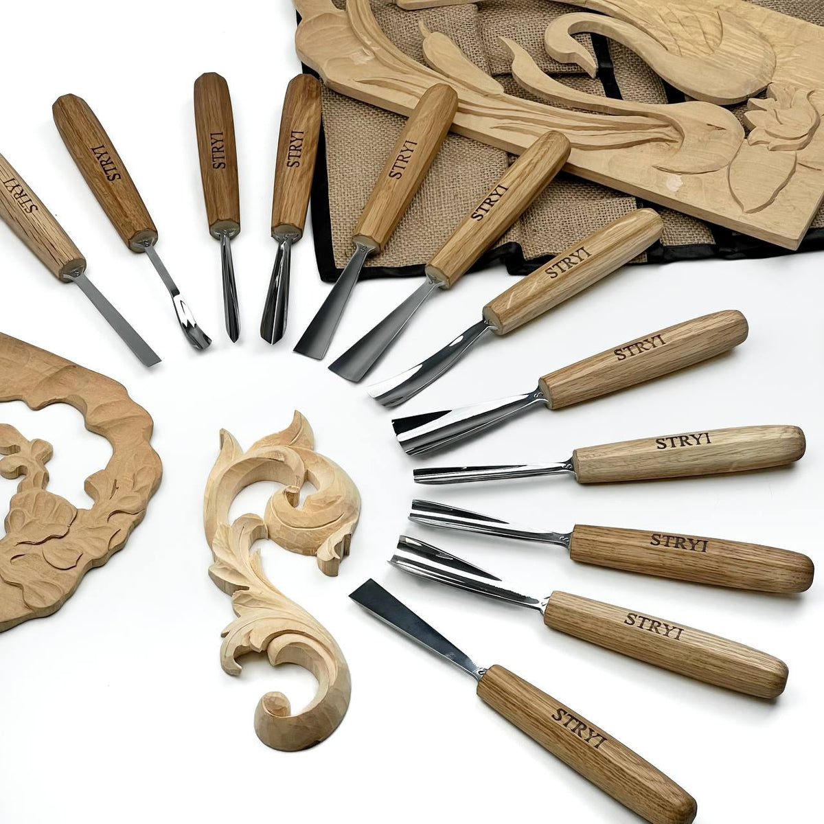 Wood carving tools set for relief carving 12pcs STRYI Profi, Gouges set, Chisels set, Gift for carver