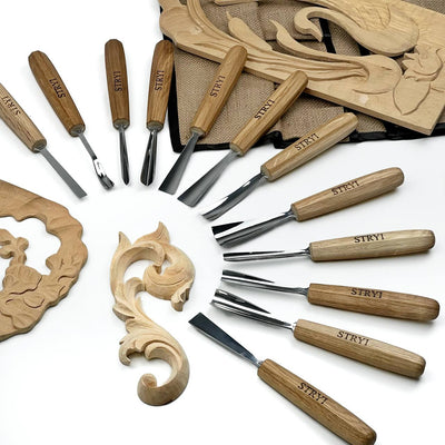 Wood carving tools set for relief carving 12pcs STRYI Profi, Gouges set, Chisels set, Gift for carver