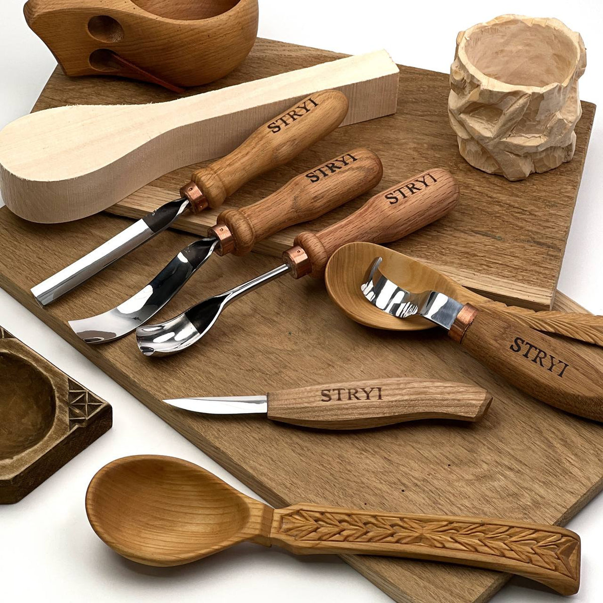 Spoon Carving Kit, 5-Piece, STRYI Profi — for Kuksa and Bowl Carving