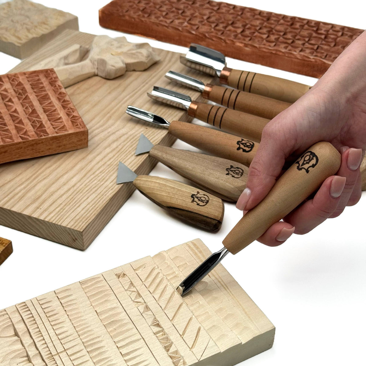 Chip Carving Set, 7-Piece STRYI Profi Kit for Volumetric Relief Carving