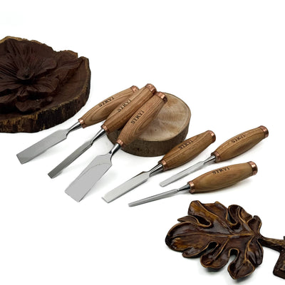 Wood Carving Chisel Set, Professional 6-Piece Heavy-Duty Straight Chisels | STRYI Profi