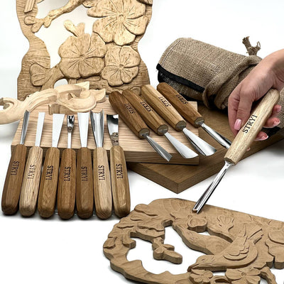 Wood carving tools set for relief carving 12pcs STRYI Profi, Gouges set, Chisels set, Gift for carver