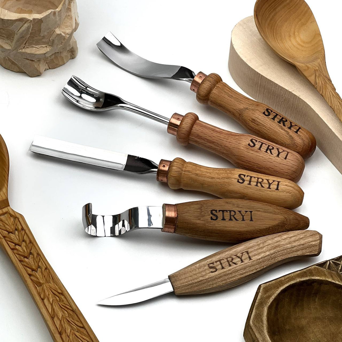 Spoon Carving Kit, 5-Piece, STRYI Profi — for Kuksa and Bowl Carving