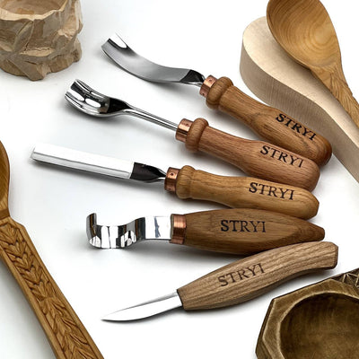 Spoon Carving Kit, 5-Piece, STRYI Profi — for Kuksa and Bowl Carving