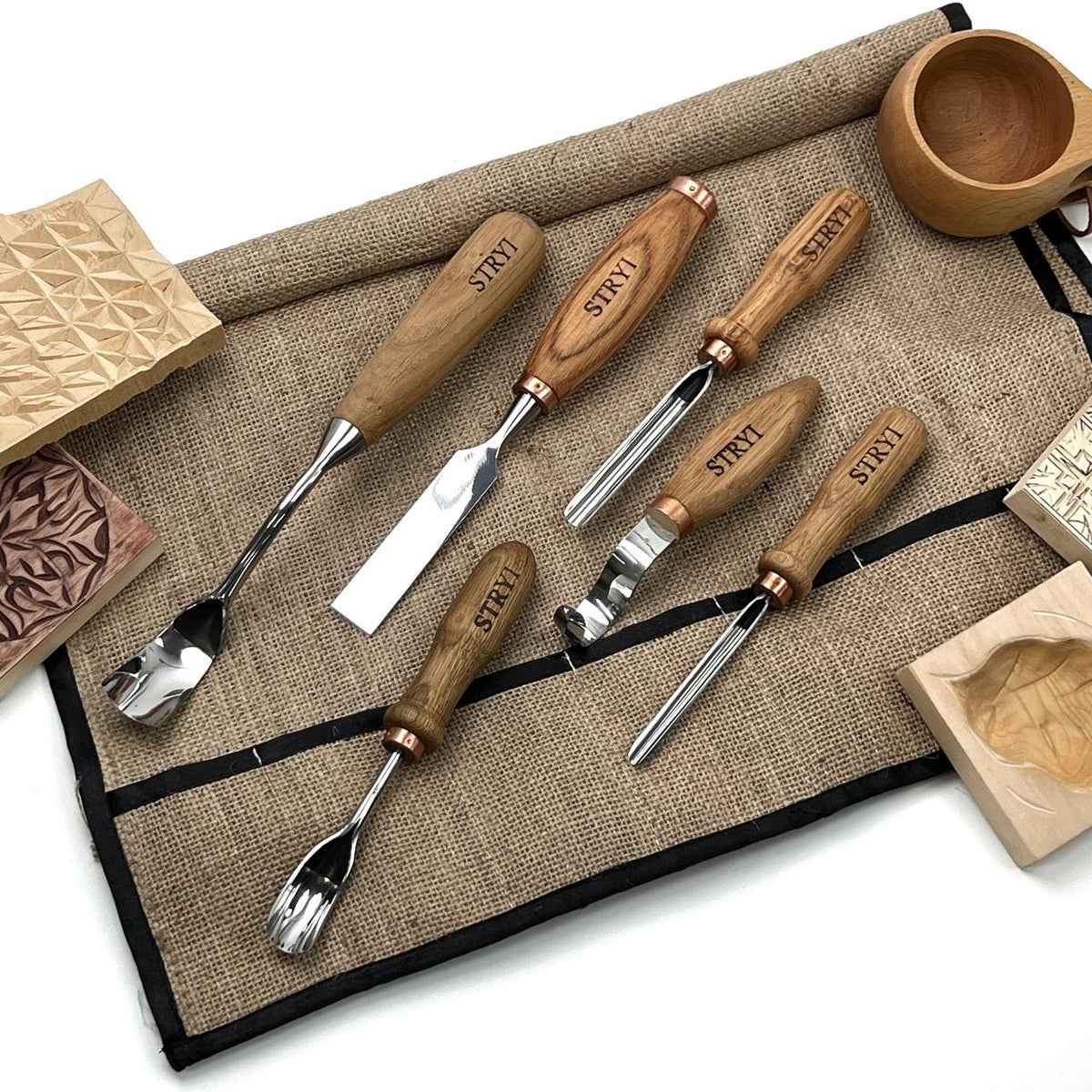 Wood Carving Kit 7 pcs, Chisels and Gouges  STRYI Profi, Versatile Carving Set