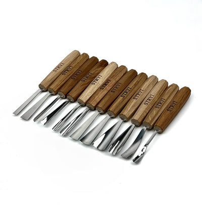 Wood carving tools set for relief carving 12pcs STRYI Profi, Gouges set, Chisels set, Gift for carver
