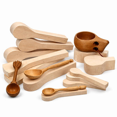 12-Piece Basswood Whittling Blanks Set – Spoon, Spatula & Kuksa Shapes