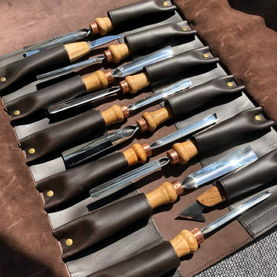 Genuine Leather Storage Roll-case  personalizated for storage carving tools, Gift for carver