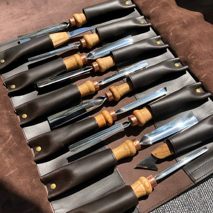 Genuine Leather Storage Roll-case  personalizated for storage carving tools, Gift for carver
