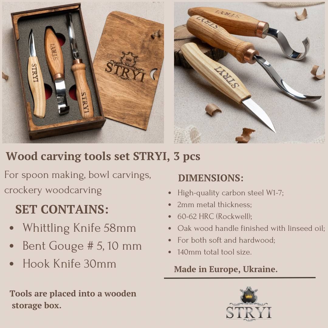 STRYI Profi 3-Piece Spoon Carving Set for Wood Carving Tool Kit
