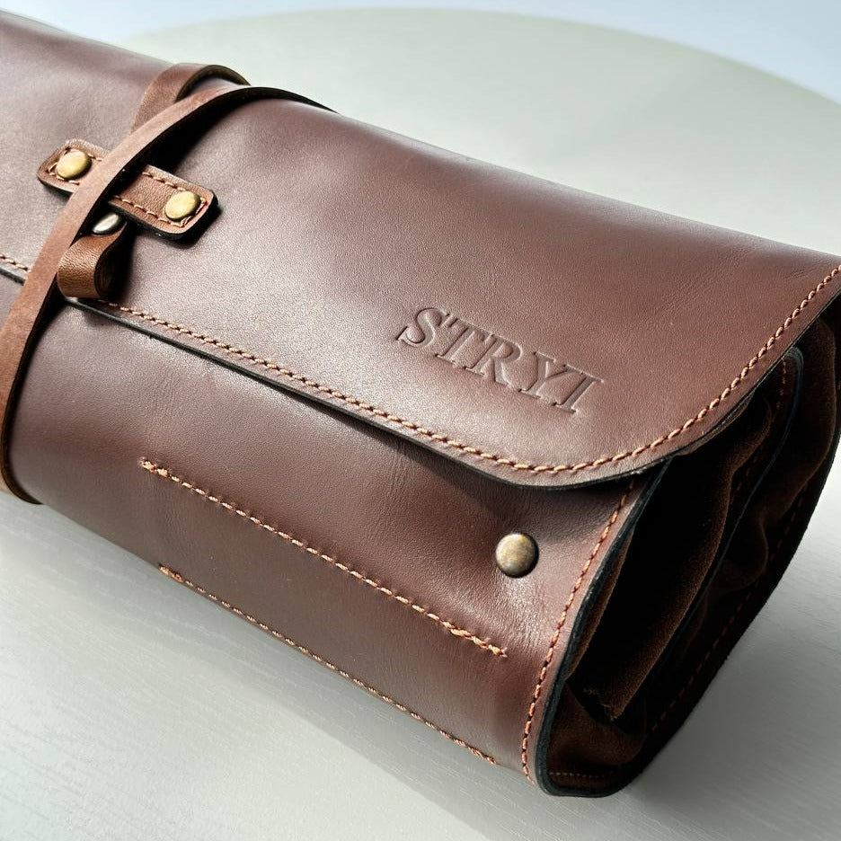 Genuine Leather Storage Roll-case  personalizated for storage carving tools, Gift for carver