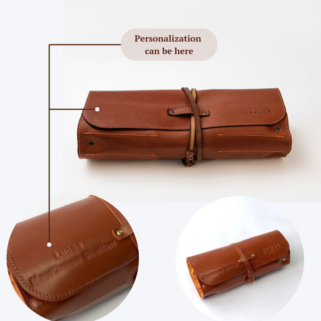 Genuine Leather Storage Roll-case  personalizated for storage carving tools, Gift for carver
