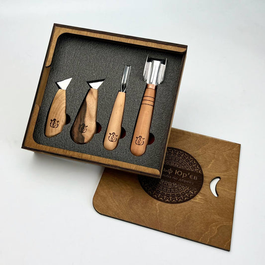 4-Piece Chip Carving Set for starter | Geometric patterns