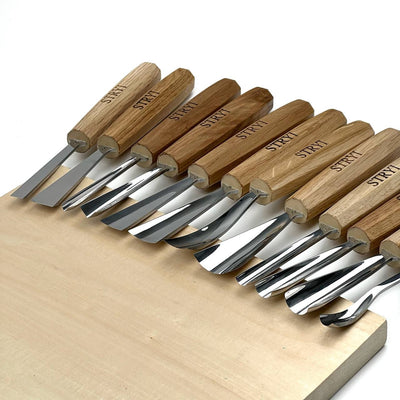 Wood carving tools set for relief carving 12pcs STRYI Profi, Gouges set, Chisels set, Gift for carver