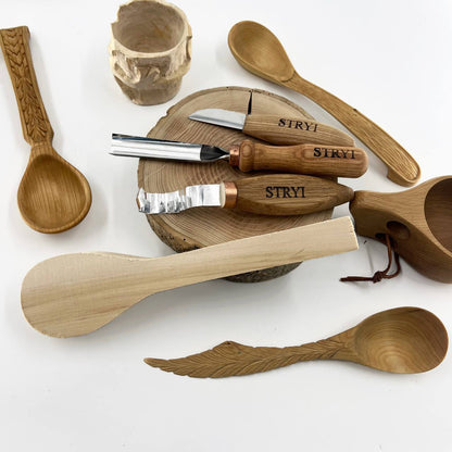 STRYI Profi 3-Piece Spoon Carving Tool Kit – Wood Carving Set for Bowls, Kuksa & Spoons with