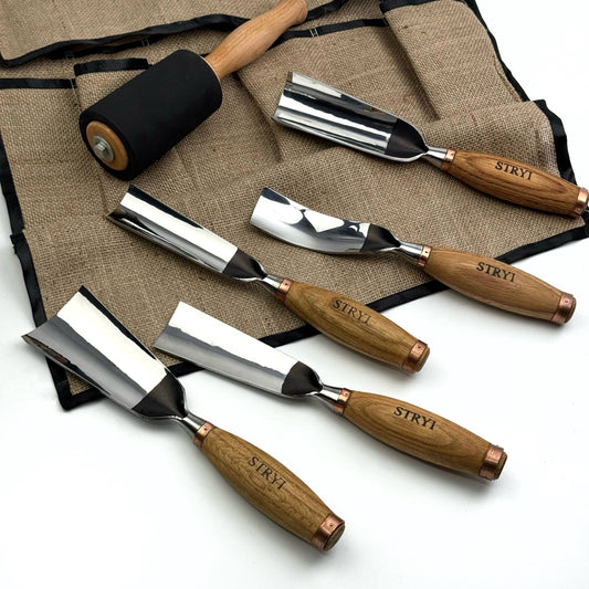 Heavy-Duty Chisels Set: Mallet-ready Woodworking 5-Piece STRYI Profi Sculpture Master Set