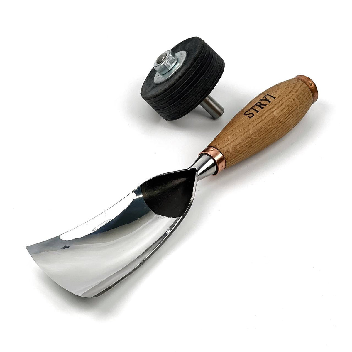 Large Chisel, Sweep #7 Bent, Heavy-Duty Gouge STRYI Profi — for Wood Sculpting, Bowl Carving