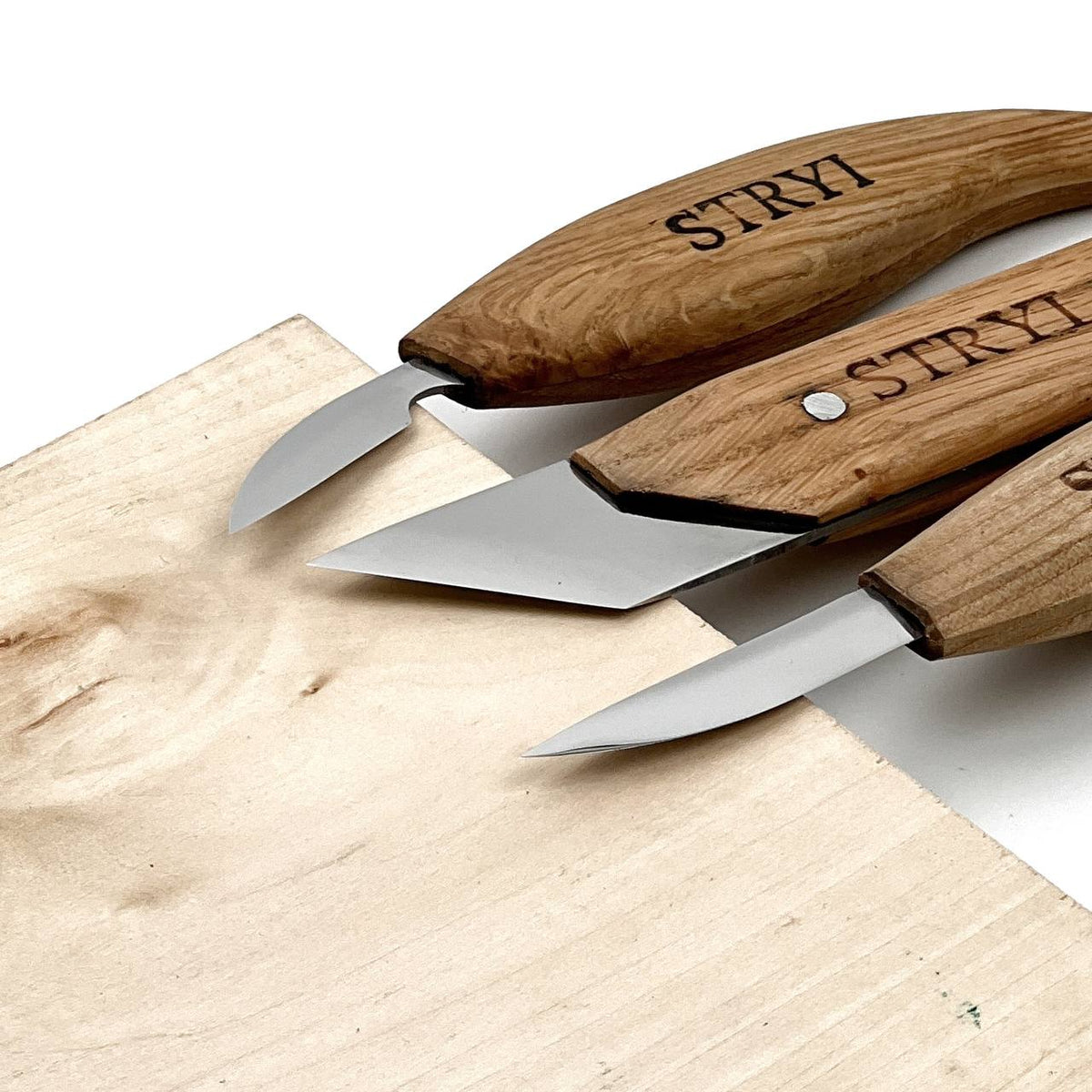 Wood Carving Knives set of 3pcs STRYI Profi in Wooden Storage Box