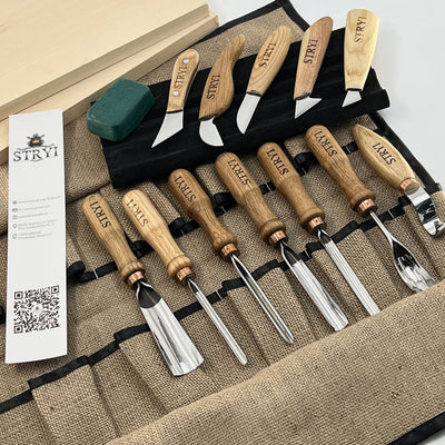 Wood carving  toolset 12 pcs Chisels and Gouges  STRYI Profi, Tools for wood carving, Woodworking kit