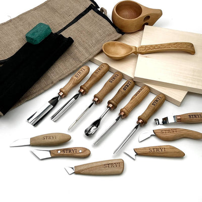 Wood carving  toolset 12 pcs Chisels and Gouges  STRYI Profi, Tools for wood carving, Woodworking kit