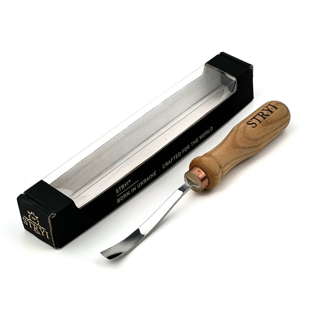 Curved Wood Chisel, Sweep #5, Hand Forged Bent Gouge STRYI Profi — for Relief Carving