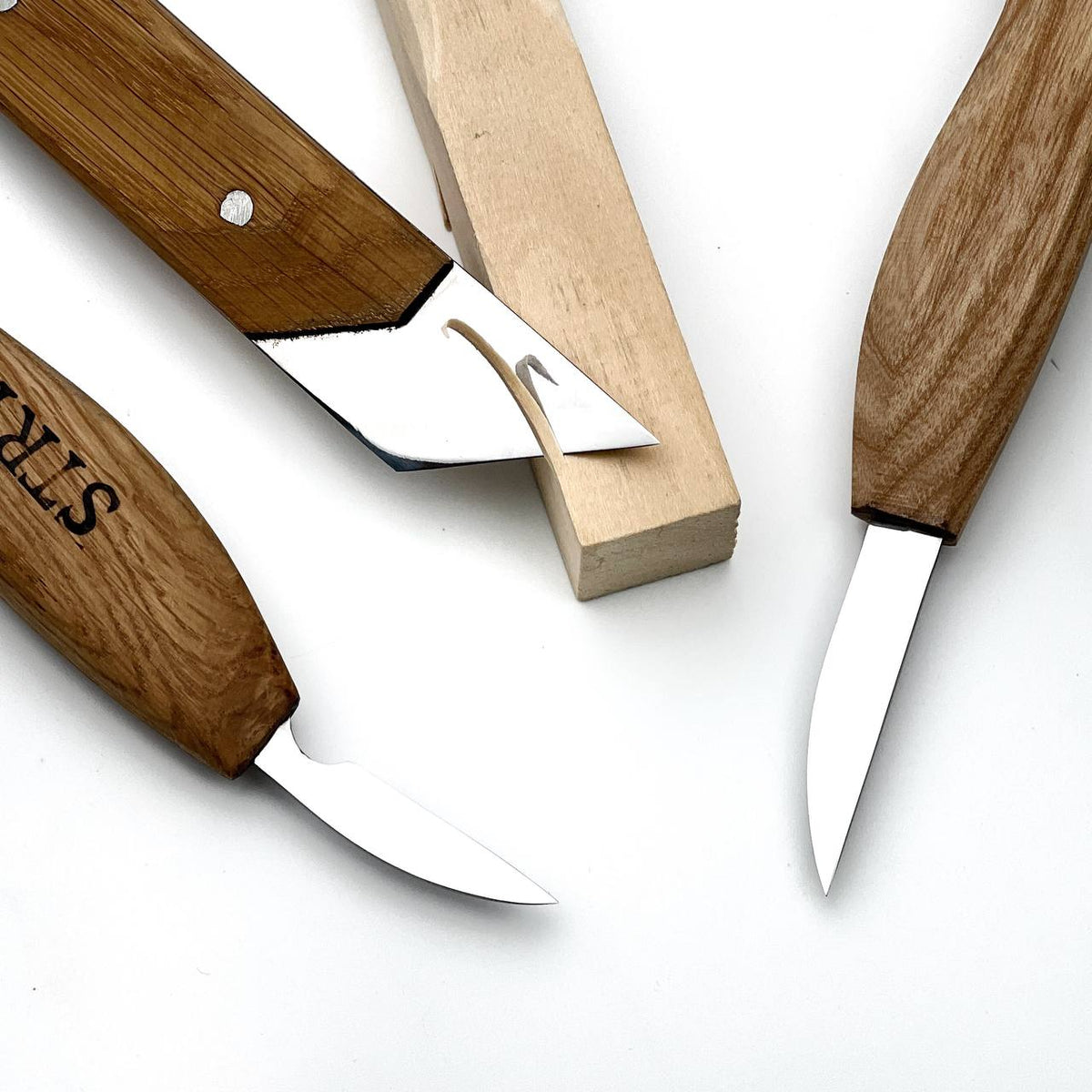 Wood Carving Knives set of 3pcs STRYI Profi in Wooden Storage Box