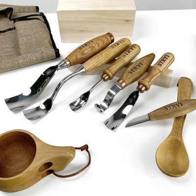 Bowl carving kit 6 pcs STRYI Profi, Bowl Gouges set, Spoon carving tools