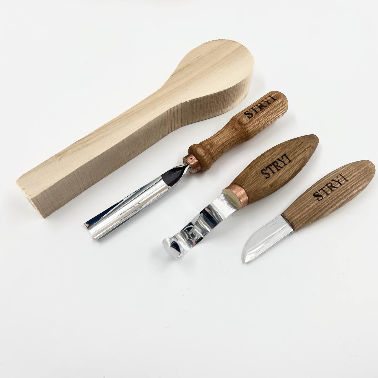 STRYI Profi 3-Piece Spoon Carving Tool Kit – Wood Carving Set for Bowls, Kuksa & Spoons with
