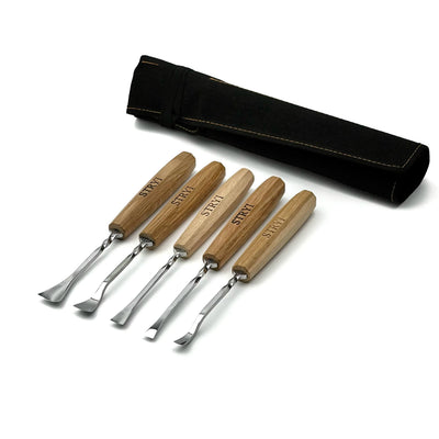 Fishtail Gouge Set for Fine Detail: 5-Piece Maestro Relief Finishing Tools