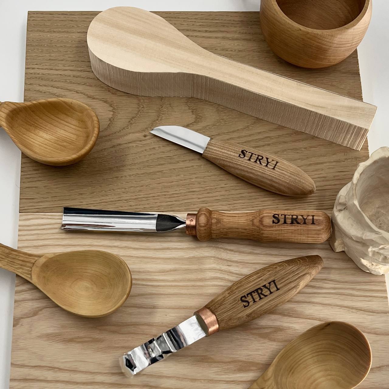 STRYI Profi 3-Piece Spoon Carving Tool Kit – Wood Carving Set for Bowls, Kuksa & Spoons with