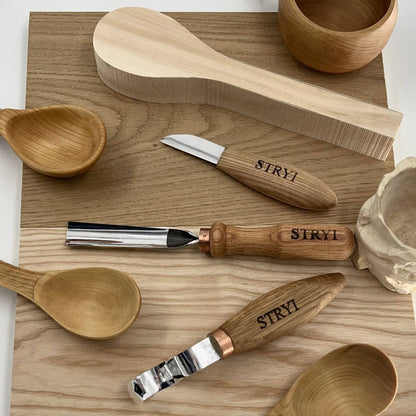 STRYI Profi 3-Piece Spoon Carving Tool Kit – Wood Carving Set for Bowls, Kuksa & Spoons with