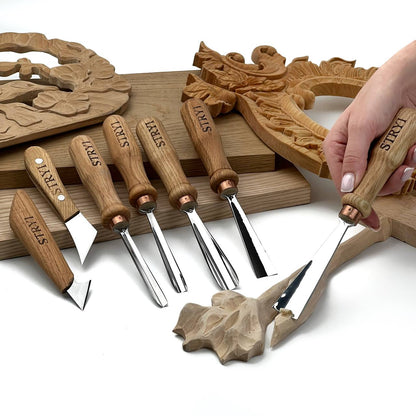 Gouges Carving Set: 7-Piece STRYI Relief & Whittling Set