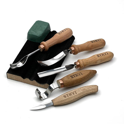 Spoon Carving Kit, 5-Piece, STRYI Profi — for Kuksa and Bowl Carving