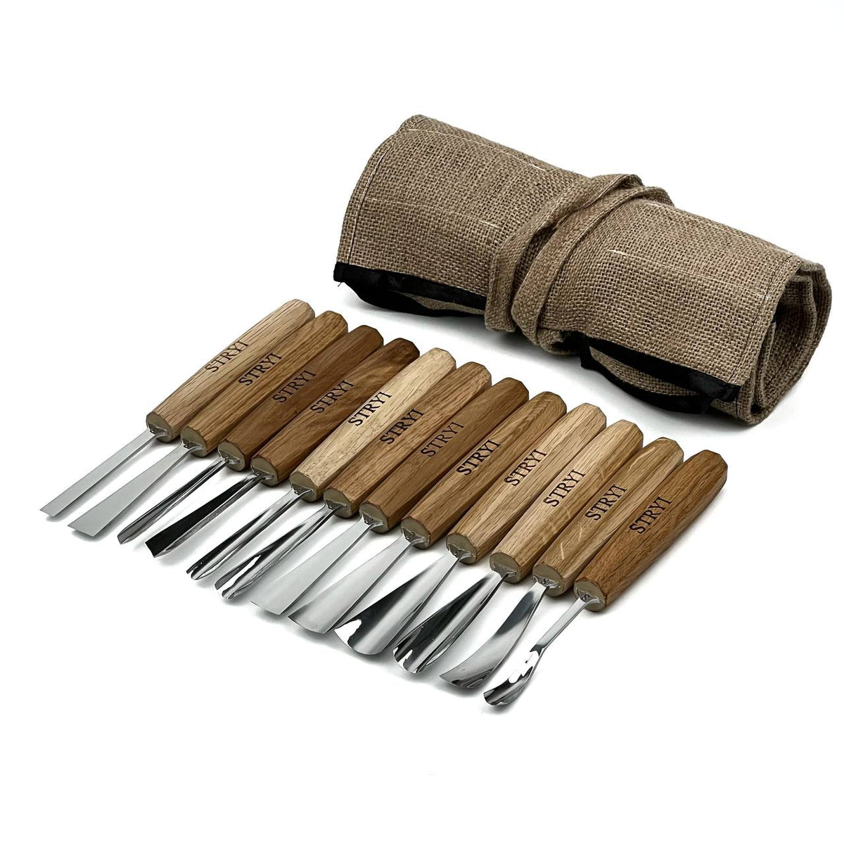 Wood carving tools set for relief carving 12pcs STRYI Profi, Gouges set, Chisels set, Gift for carver